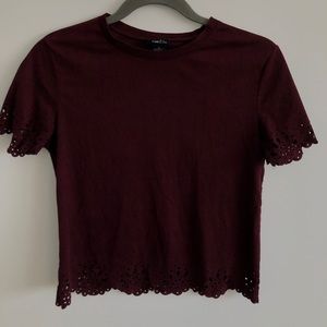 Velvet material, burgundy lace design short sleeve